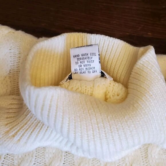 Vtg Sideffects 80s Womens Cream Cableknit Turtleneck M Sweater Acrylic Oversized - Picture 8 of 14